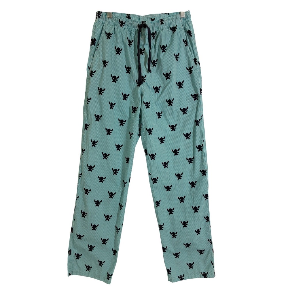 Disney Parks Stitch Mens S Blue White Seersucker Striped Pajama Pants Lounge
